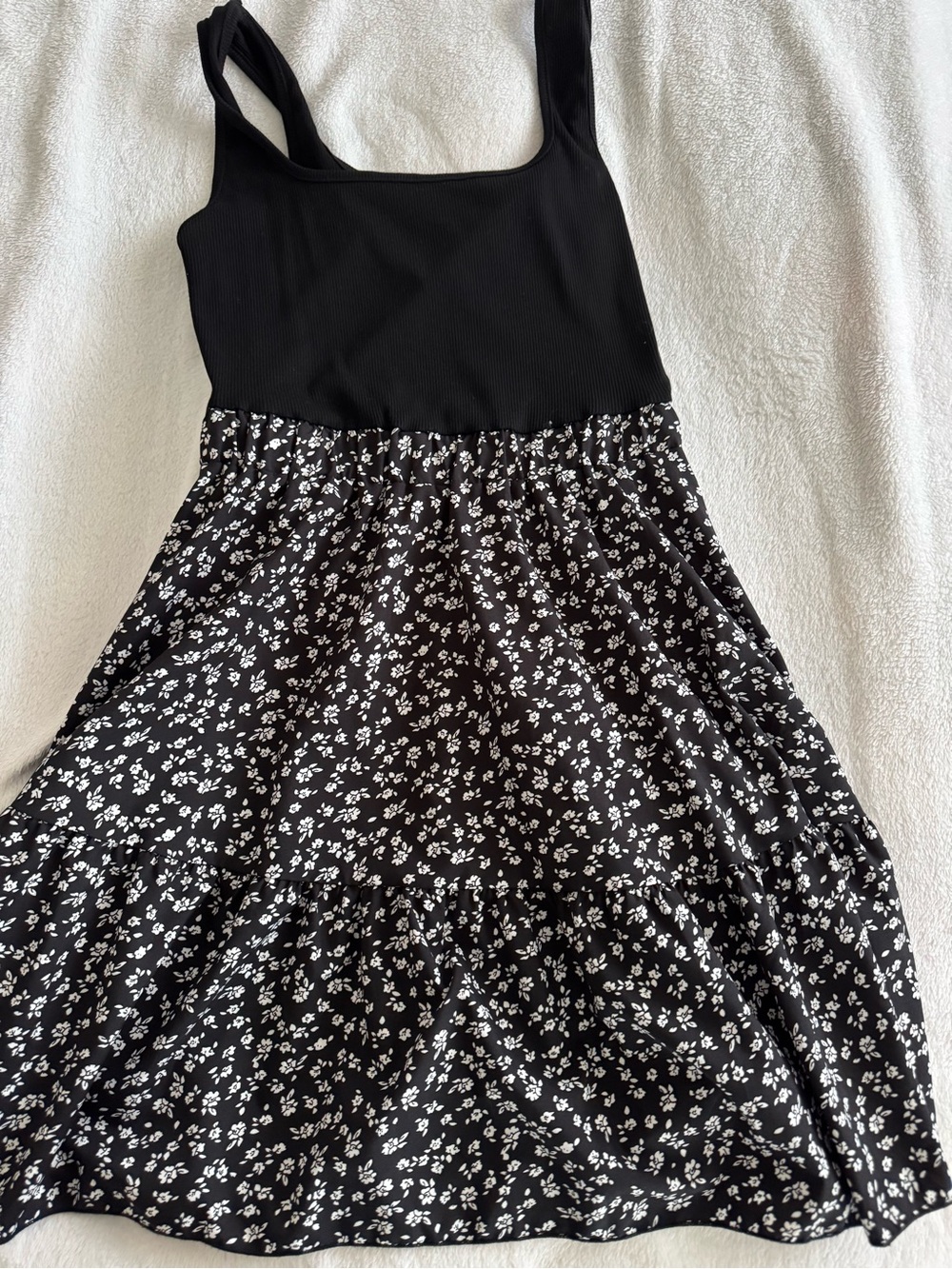 Black Floral Tank Dress with Smocked Waist